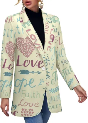 Religious Pattern Blazers for Women Fashion Business Casual Office,Elegant Jacket Coat with Pockets