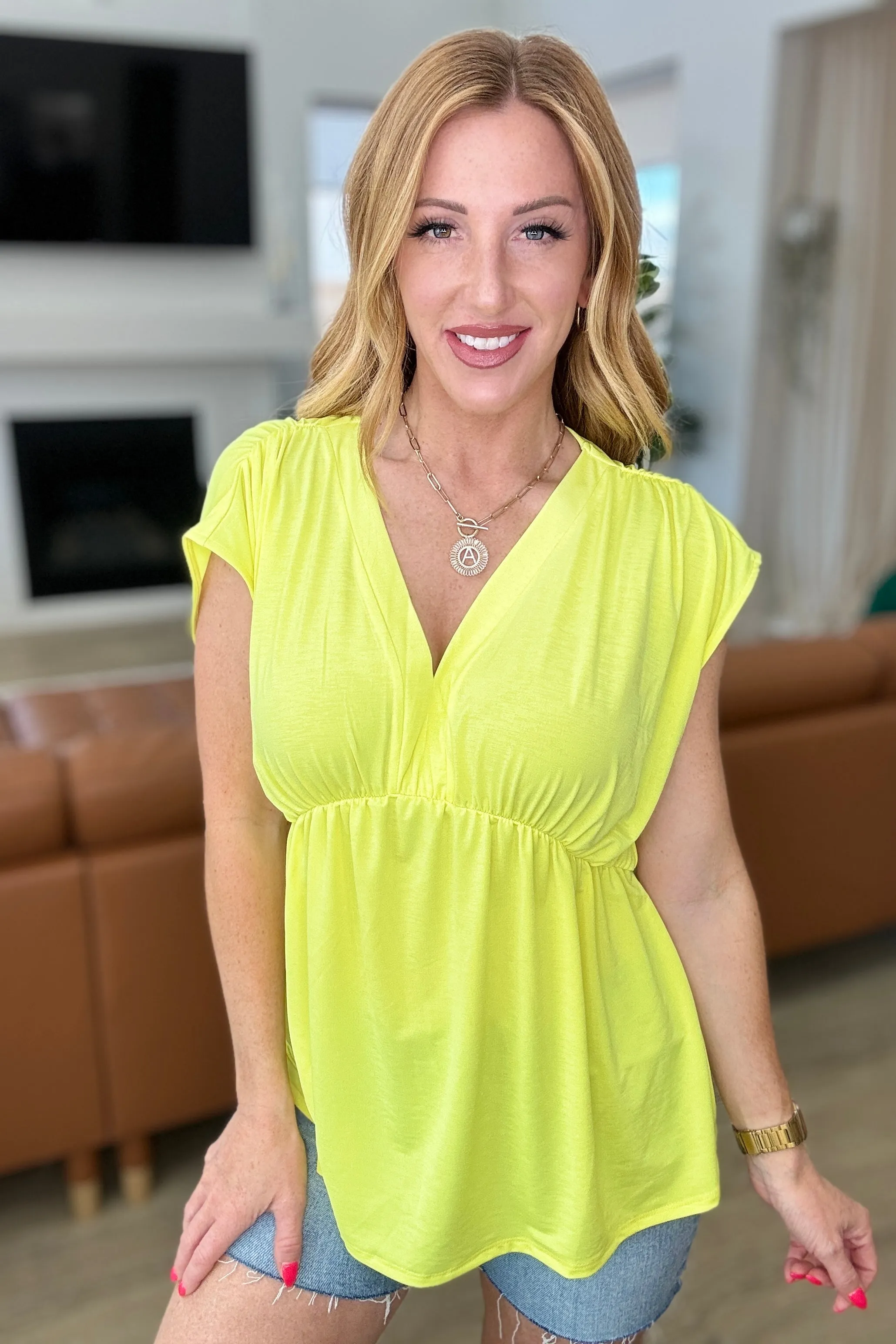 Rhea Peplum Top in Neon Yellow - 4/19