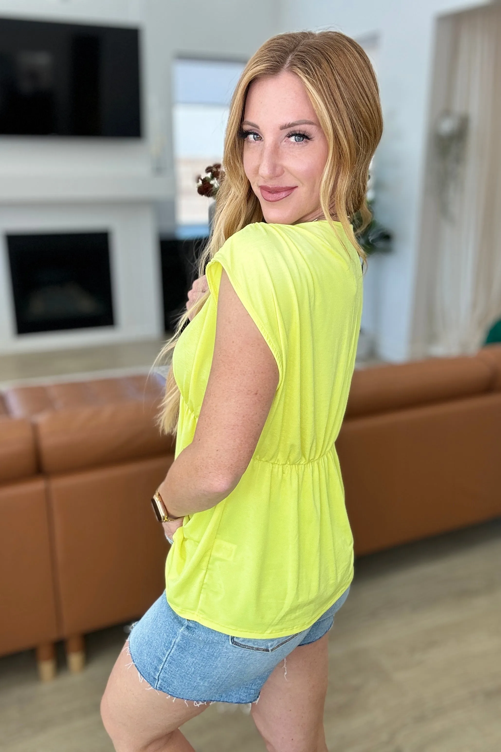 Rhea Peplum Top in Neon Yellow - 4/19
