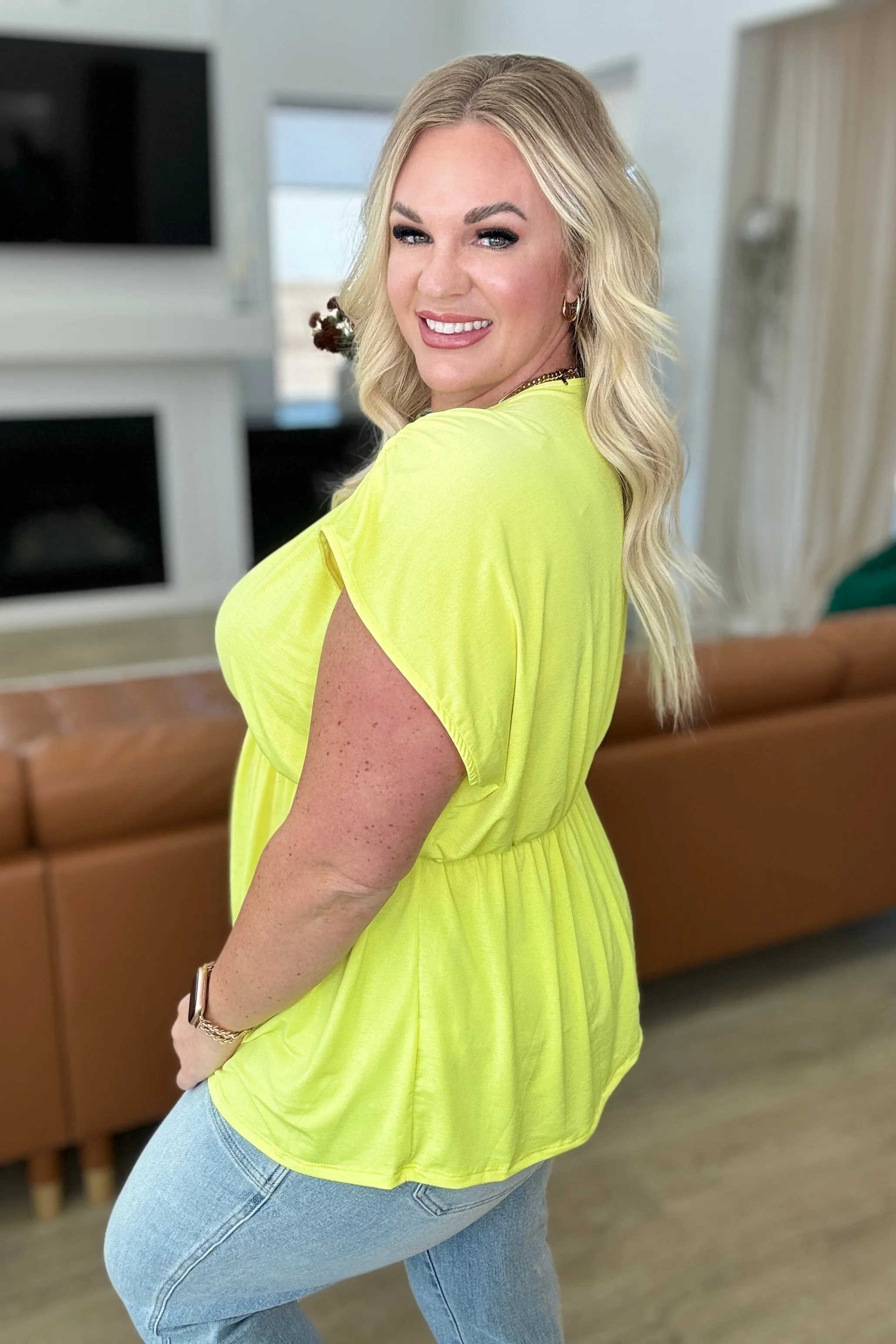 Rhea Peplum Top in Neon Yellow - 4/19
