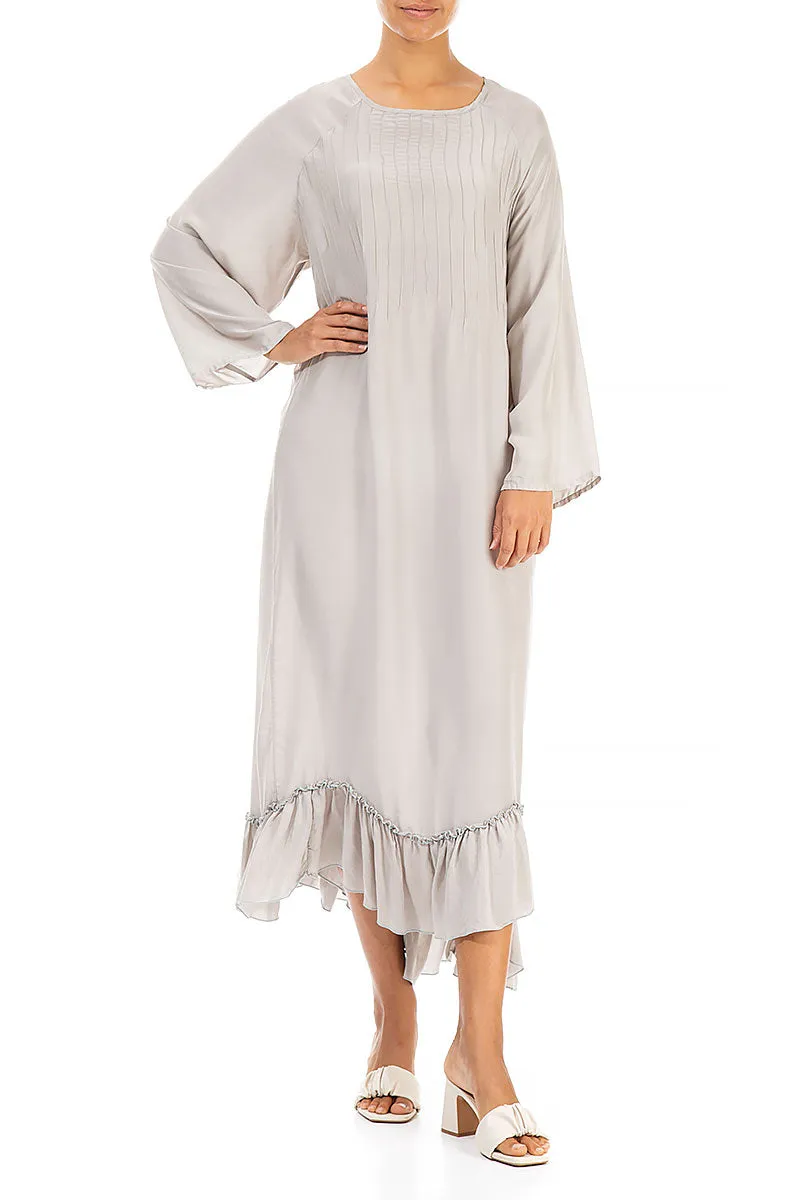 Ruffle Hem Taupe Silk Bamboo Dress