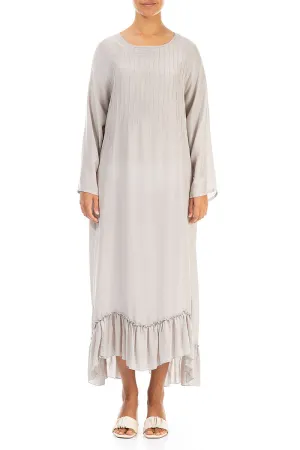 Ruffle Hem Taupe Silk Bamboo Dress