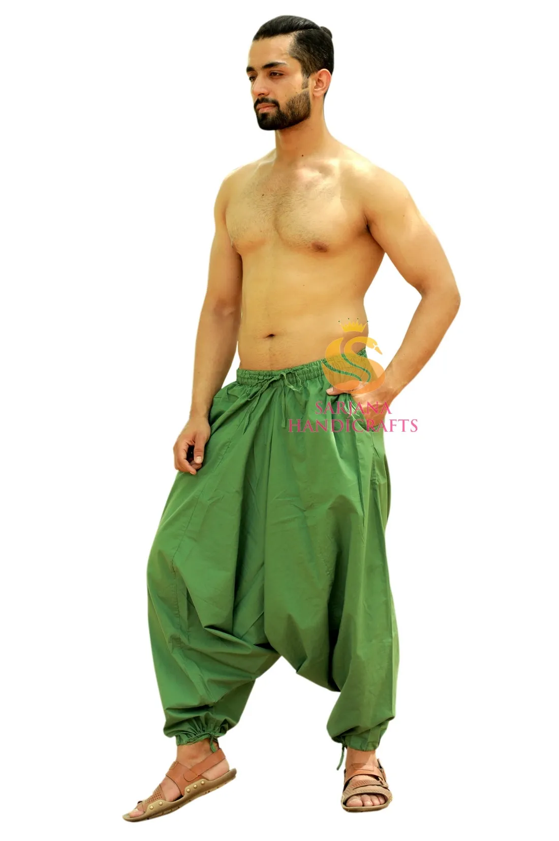 SARJANA Men Women Cotton Solid Pockets Harem Pants Yoga Unisex Drop Crotch Pants