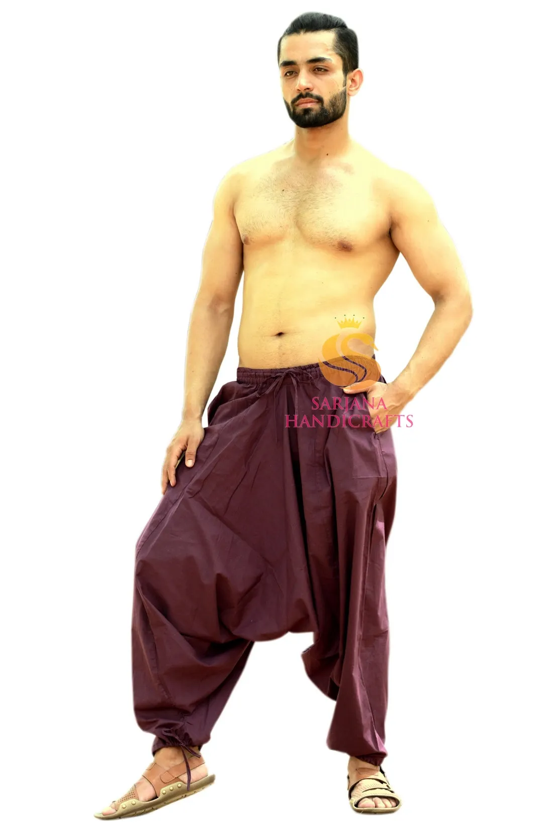 SARJANA Men Women Cotton Solid Pockets Harem Pants Yoga Unisex Drop Crotch Pants