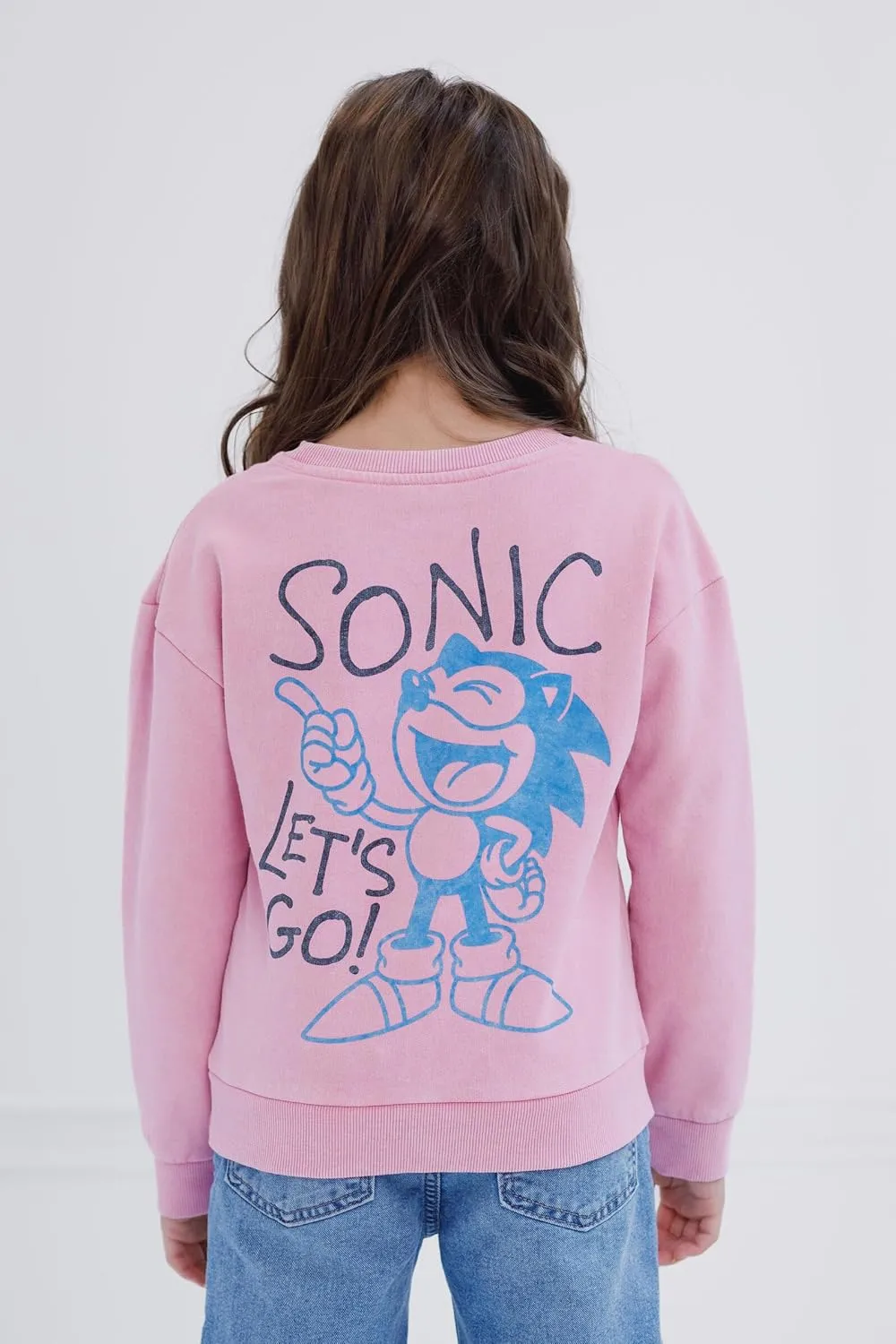 SEGA Sonic the Hedgehog Girls Fleece Oversized Drop Shoulder Sweatshirt Little Kid to Big Kid Sizes (4-14-16)