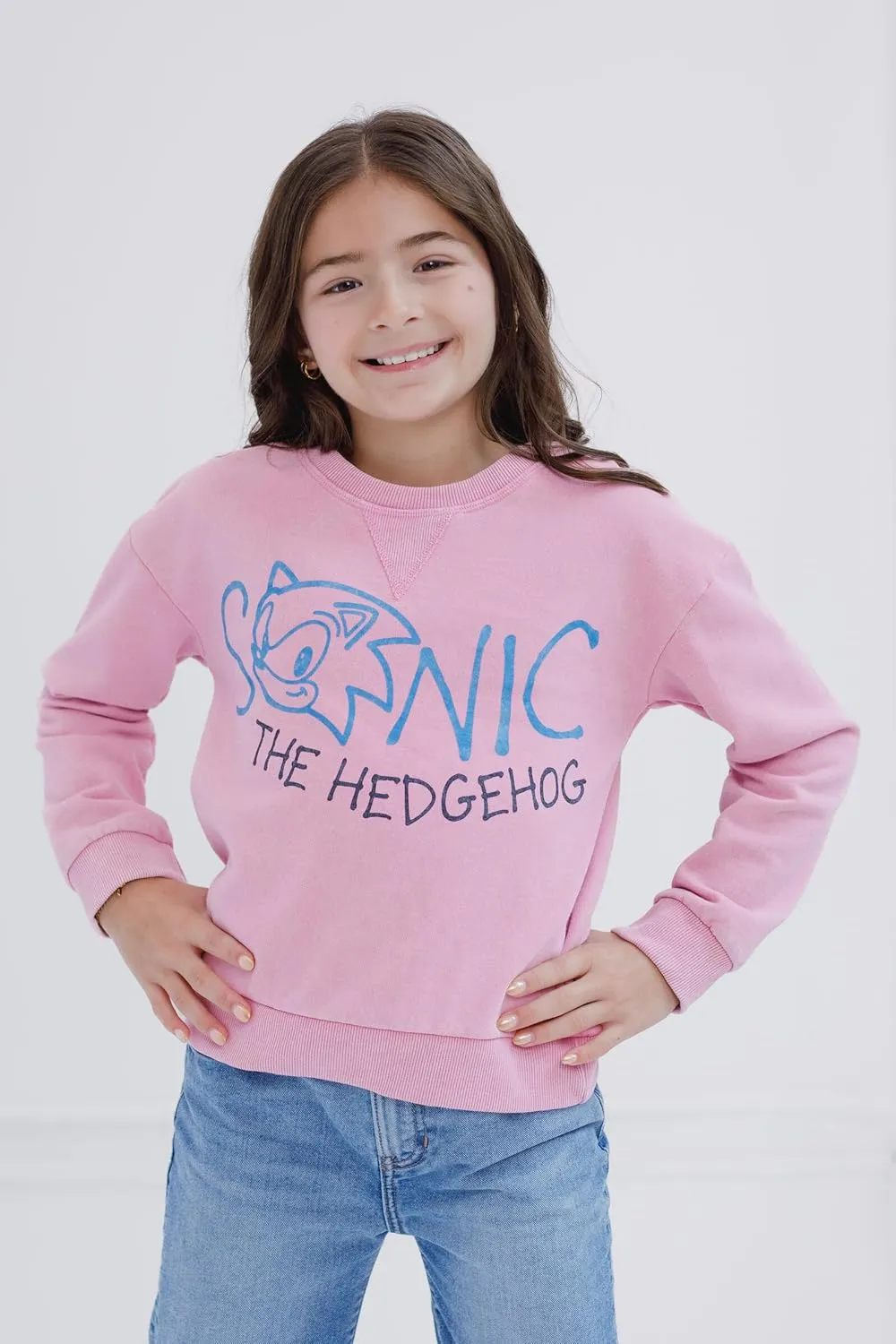 SEGA Sonic the Hedgehog Girls Fleece Oversized Drop Shoulder Sweatshirt Little Kid to Big Kid Sizes (4-14-16)