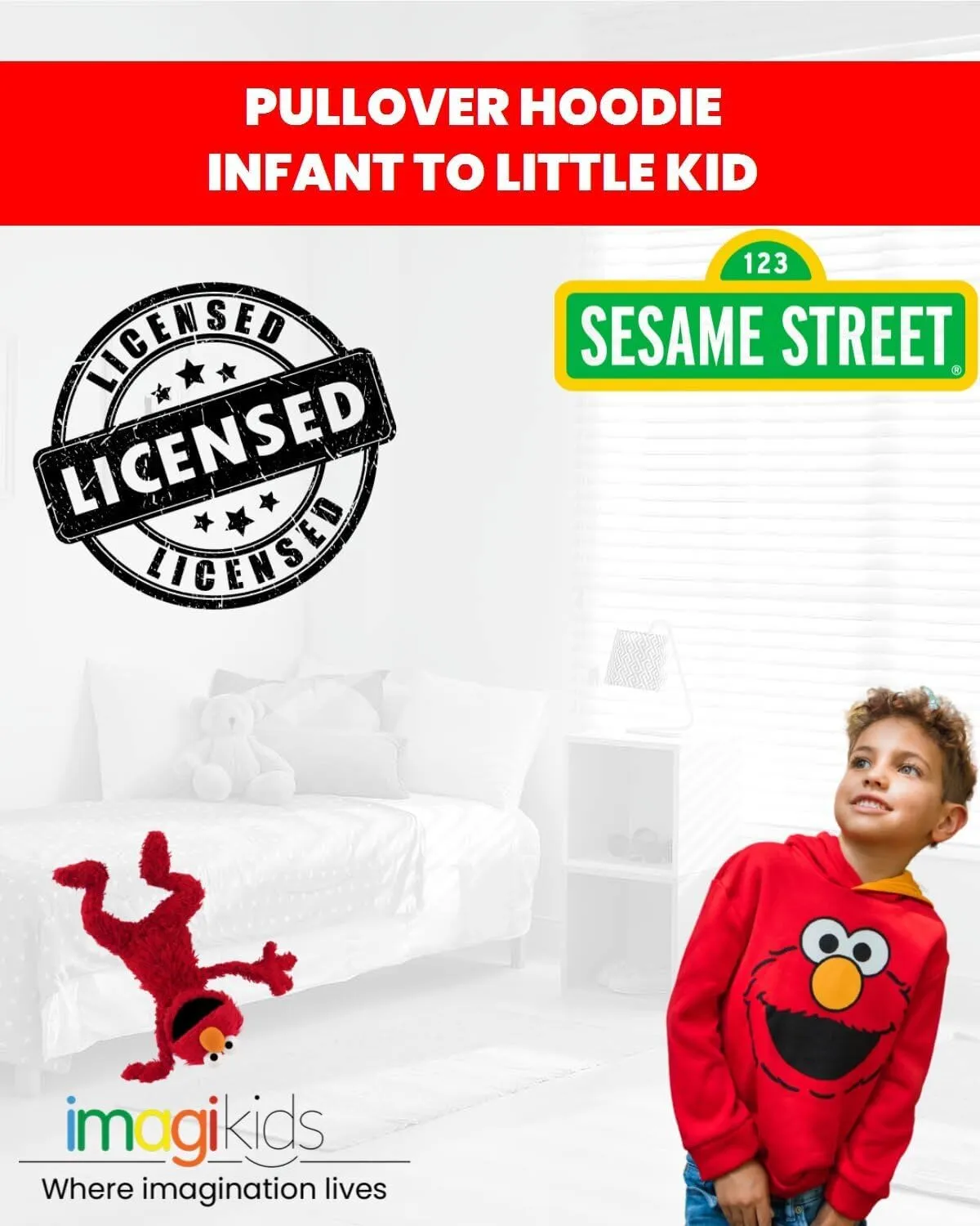 Sesame Street Abby Cadabby Elmo Big Bird Cookie Monster Oscar The Grouch Pullover Hoodie Infant to Little Kid