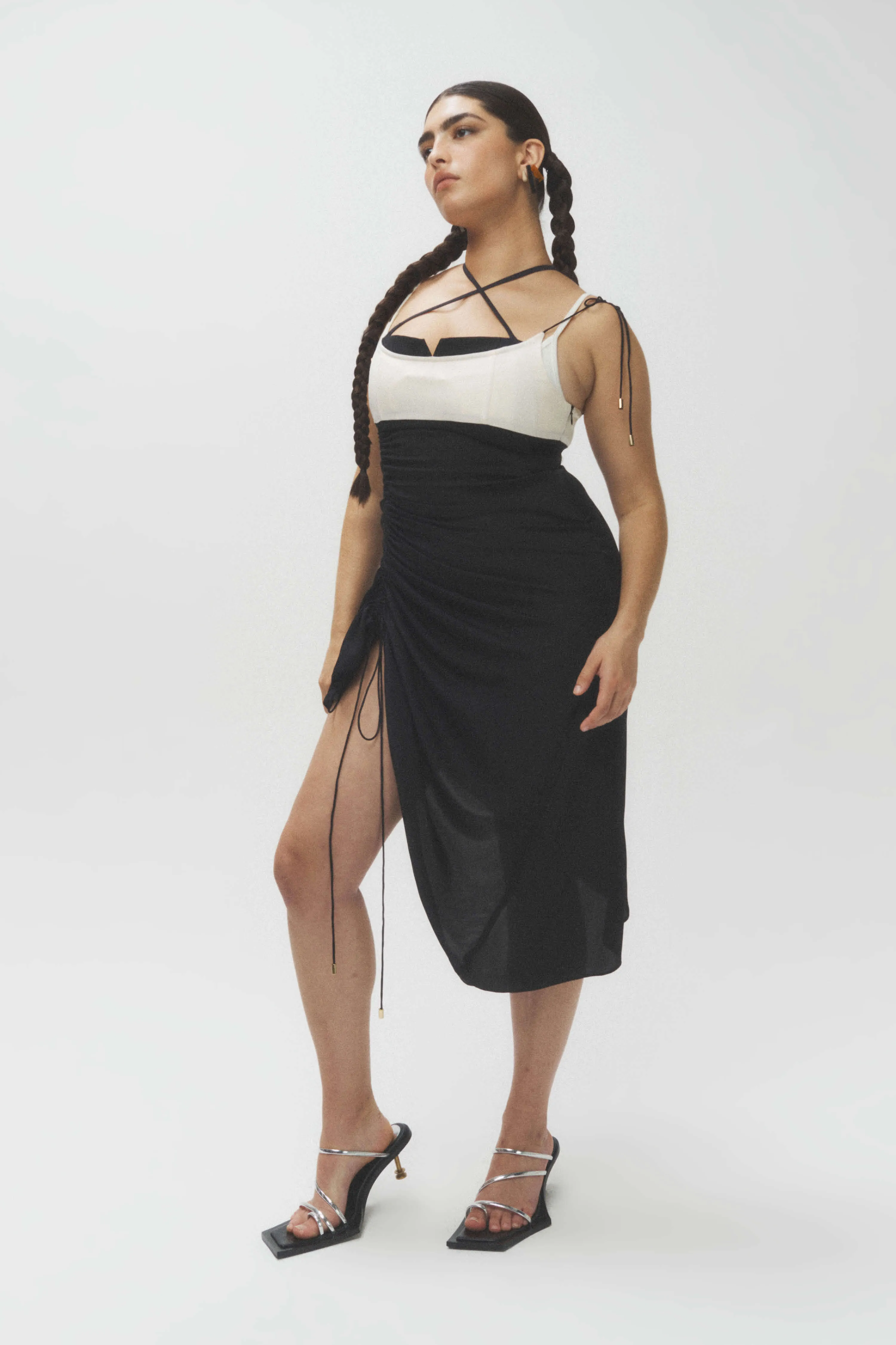 Silk Corset Pleated Dress