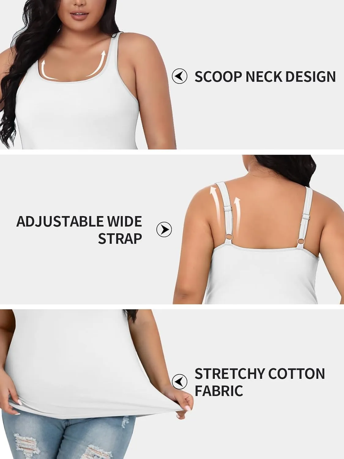V FOR CITY Plus Size Tank Top for Women with Shelf Bra Adjustable Wide Strap Camisole Summer Basic Cotton Udershirts 1X-5X