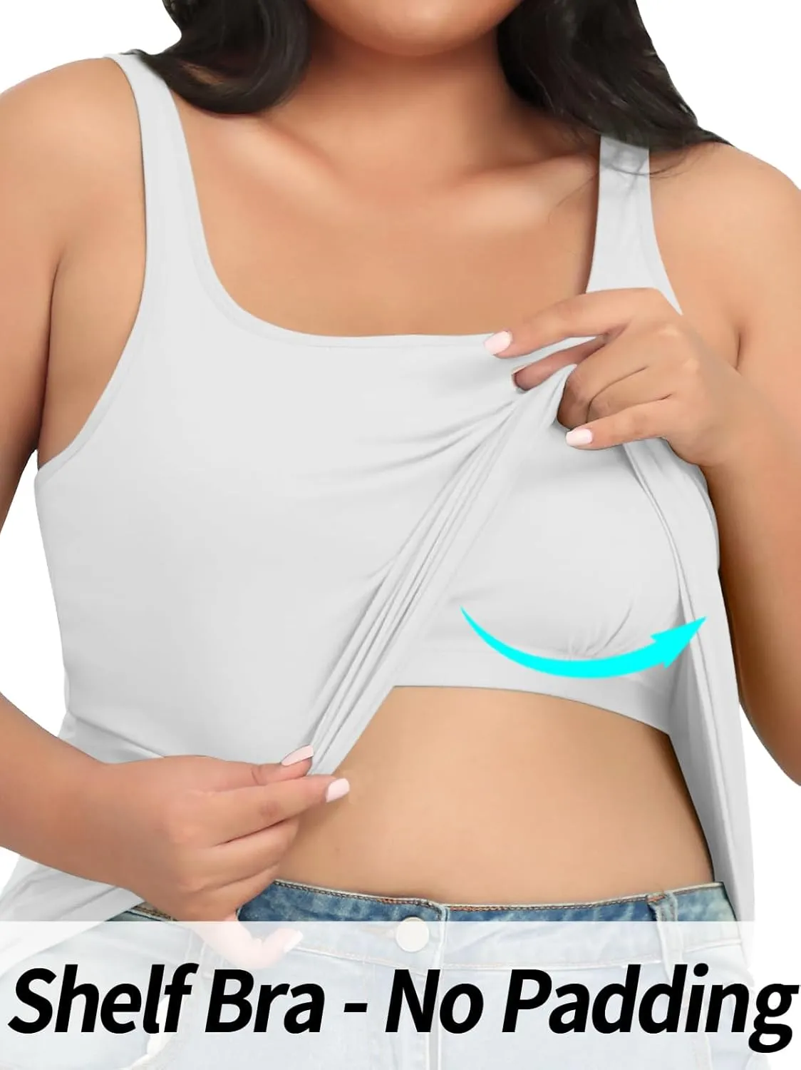 V FOR CITY Plus Size Tank Top for Women with Shelf Bra Adjustable Wide Strap Camisole Summer Basic Cotton Udershirts 1X-5X