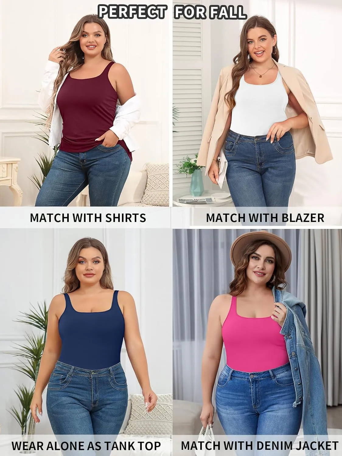 V FOR CITY Plus Size Tank Top for Women with Shelf Bra Adjustable Wide Strap Camisole Summer Basic Cotton Udershirts 1X-5X