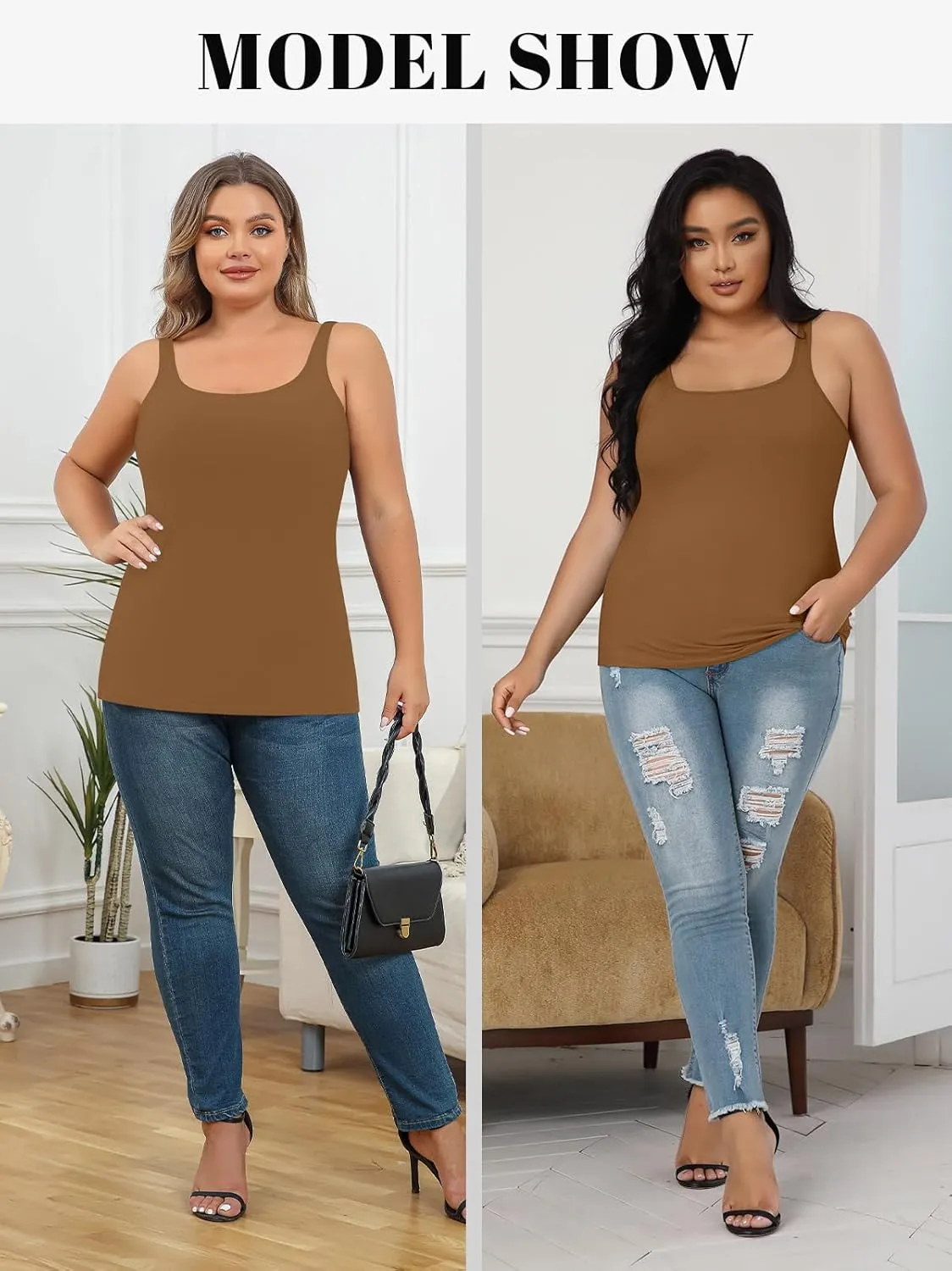 V FOR CITY Plus Size Tank Top for Women with Shelf Bra Adjustable Wide Strap Camisole Summer Basic Cotton Udershirts 1X-5X