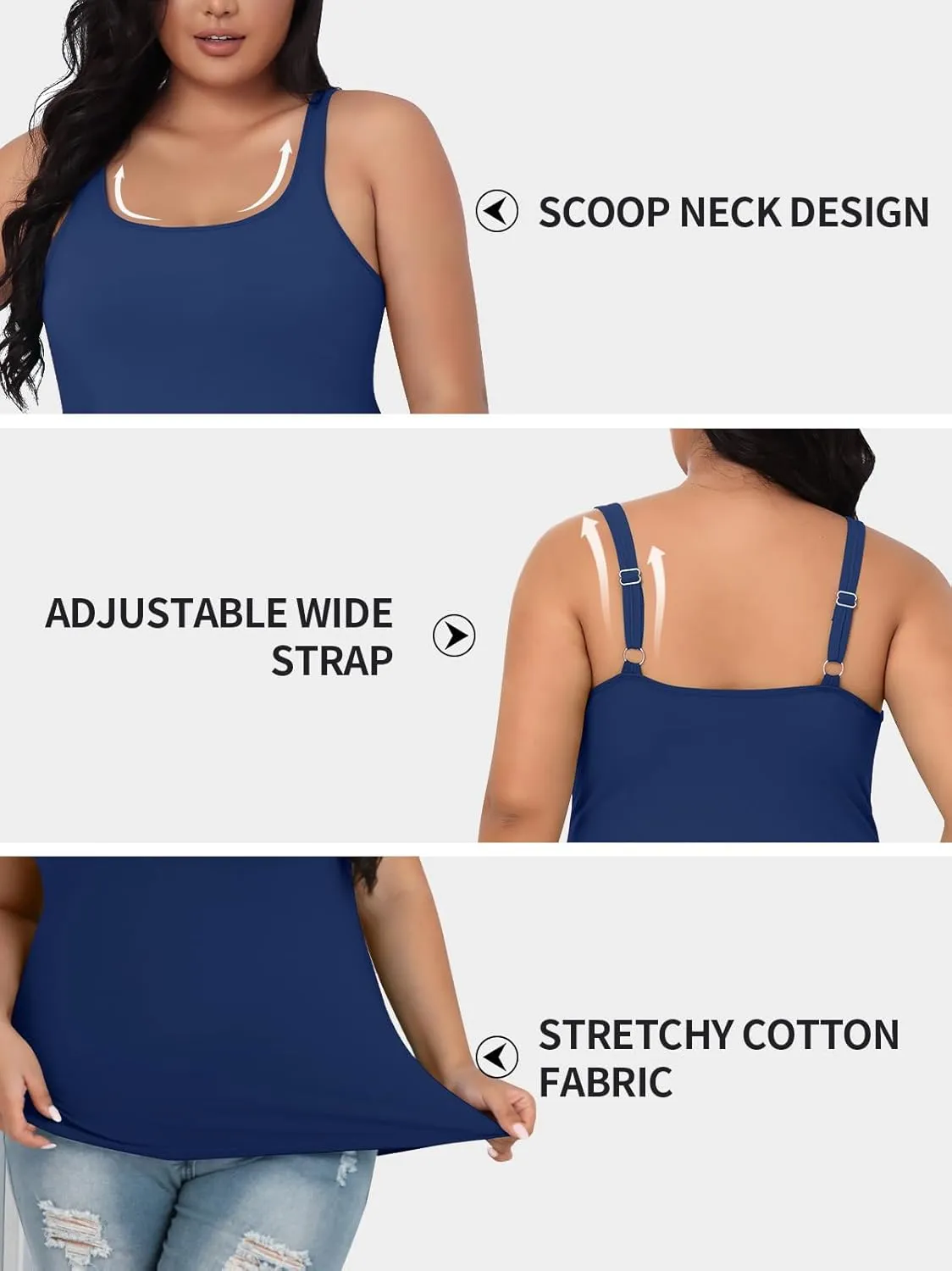 V FOR CITY Plus Size Tank Top for Women with Shelf Bra Adjustable Wide Strap Camisole Summer Basic Cotton Udershirts 1X-5X