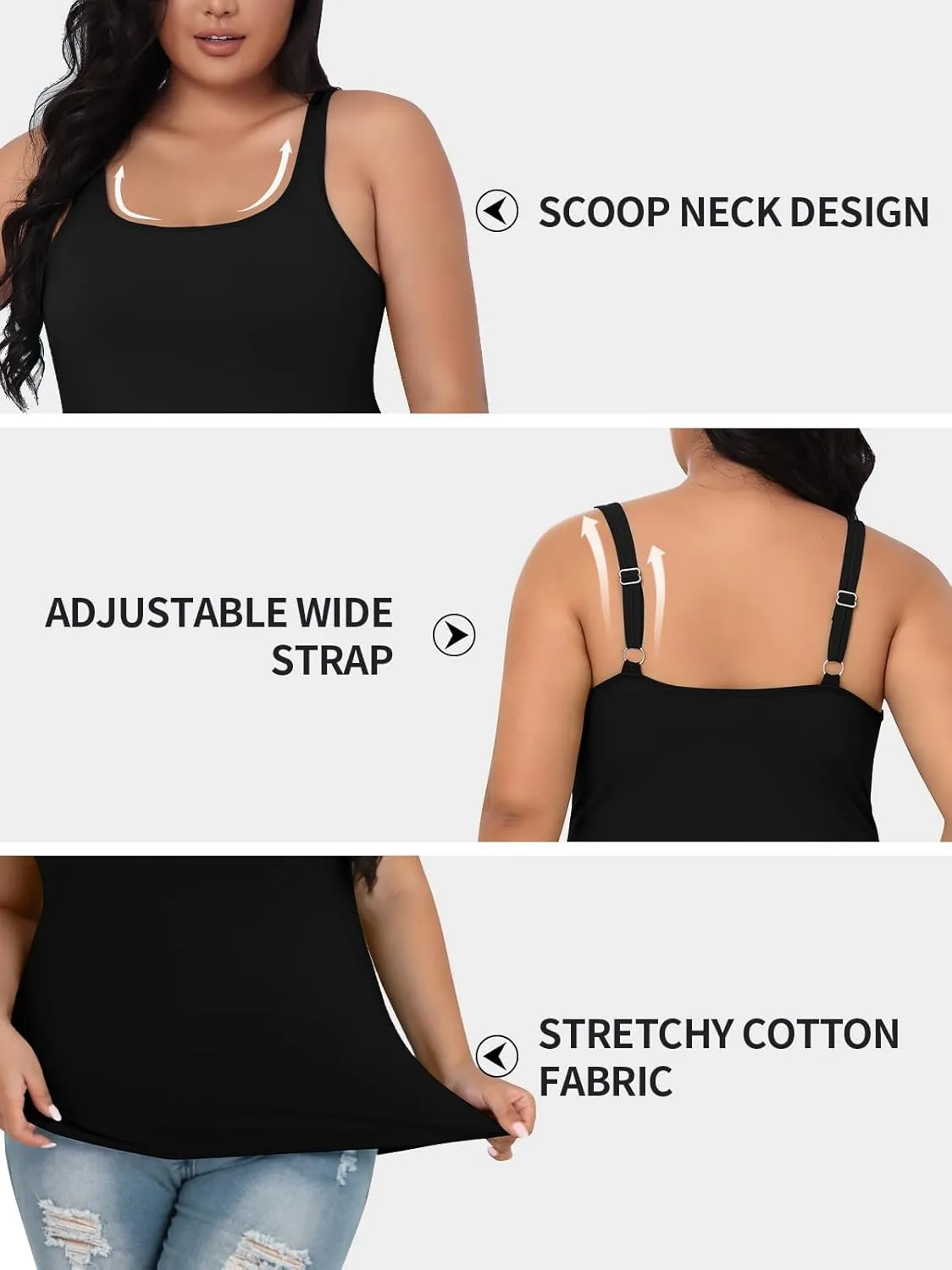 V FOR CITY Plus Size Tank Top for Women with Shelf Bra Adjustable Wide Strap Camisole Summer Basic Cotton Udershirts 1X-5X