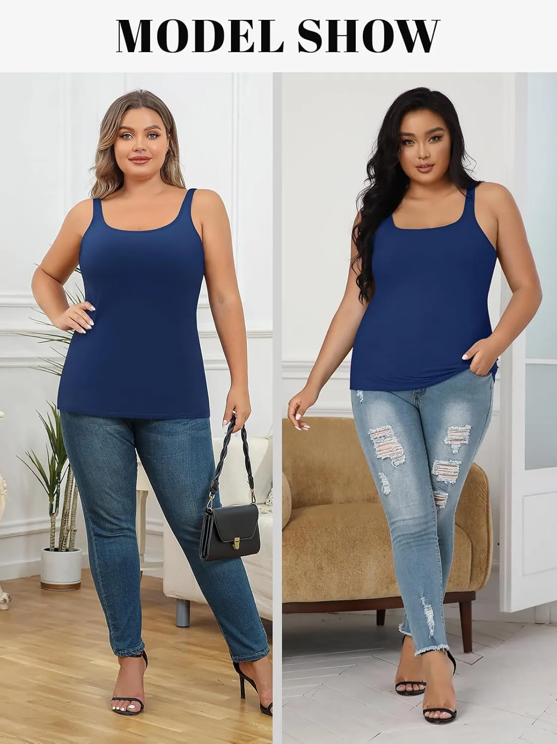 V FOR CITY Plus Size Tank Top for Women with Shelf Bra Adjustable Wide Strap Camisole Summer Basic Cotton Udershirts 1X-5X