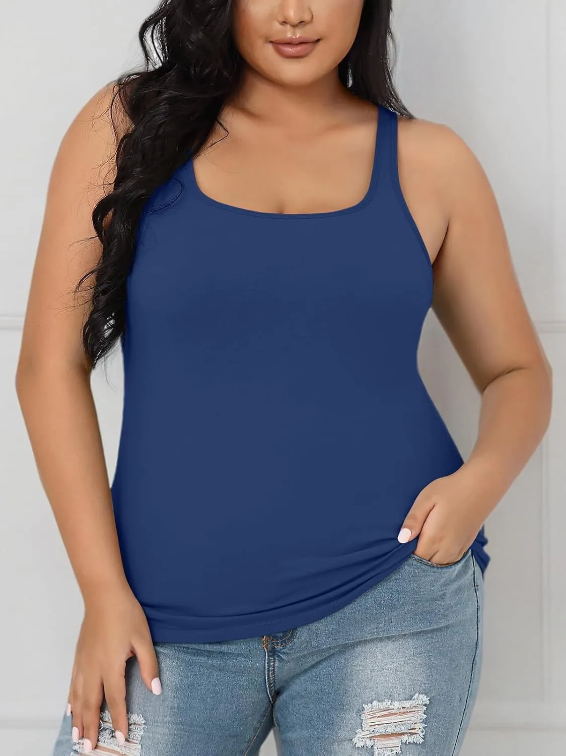 V FOR CITY Plus Size Tank Top for Women with Shelf Bra Adjustable Wide Strap Camisole Summer Basic Cotton Udershirts 1X-5X
