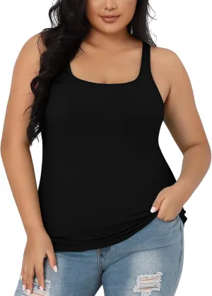 V FOR CITY Plus Size Tank Top for Women with Shelf Bra Adjustable Wide Strap Camisole Summer Basic Cotton Udershirts 1X-5X