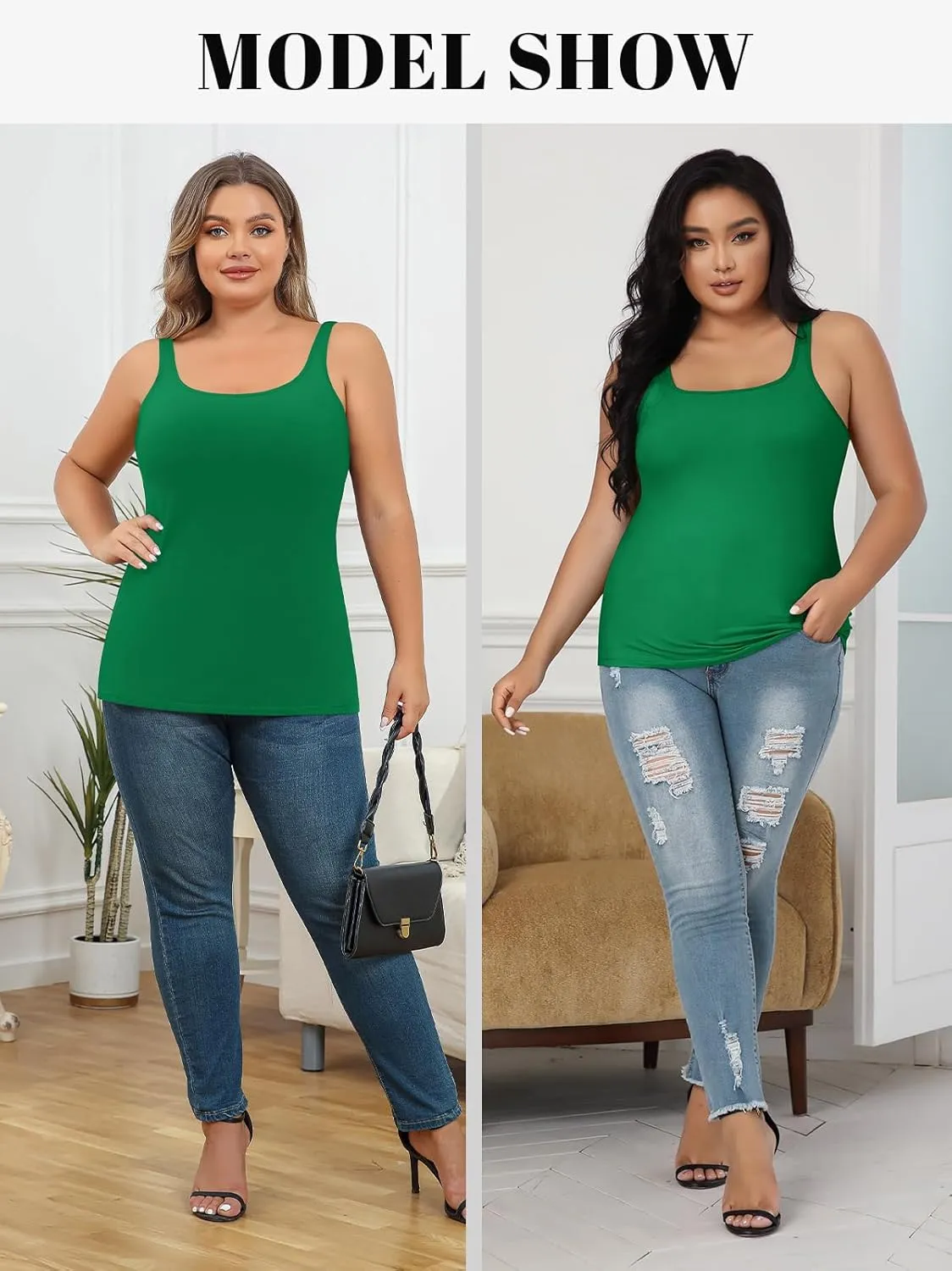 V FOR CITY Plus Size Tank Top for Women with Shelf Bra Adjustable Wide Strap Camisole Summer Basic Cotton Udershirts 1X-5X