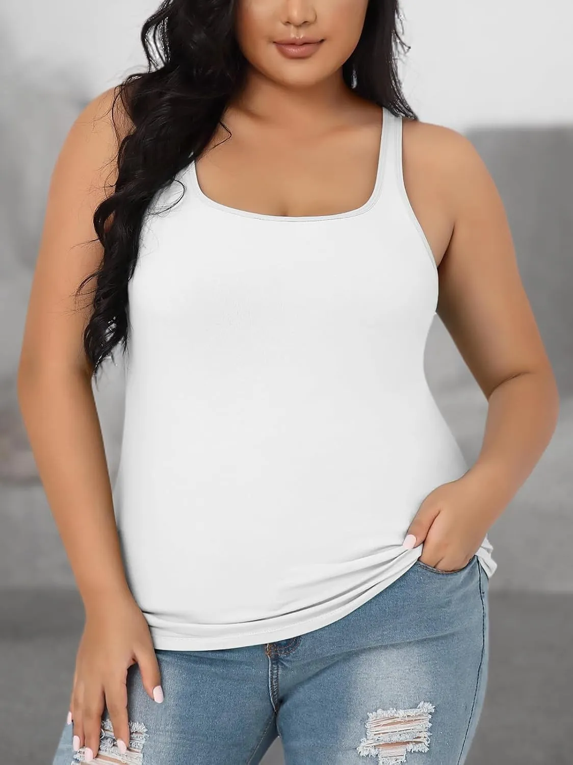 V FOR CITY Plus Size Tank Top for Women with Shelf Bra Adjustable Wide Strap Camisole Summer Basic Cotton Udershirts 1X-5X