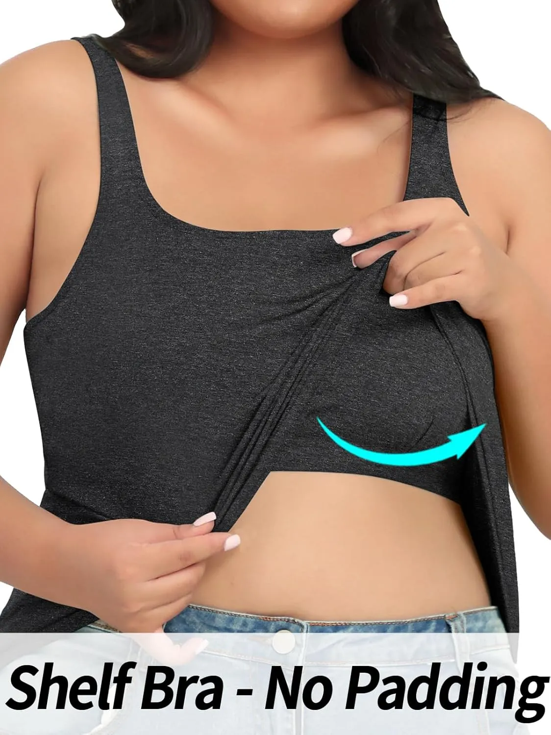 V FOR CITY Plus Size Tank Top for Women with Shelf Bra Adjustable Wide Strap Camisole Summer Basic Cotton Udershirts 1X-5X