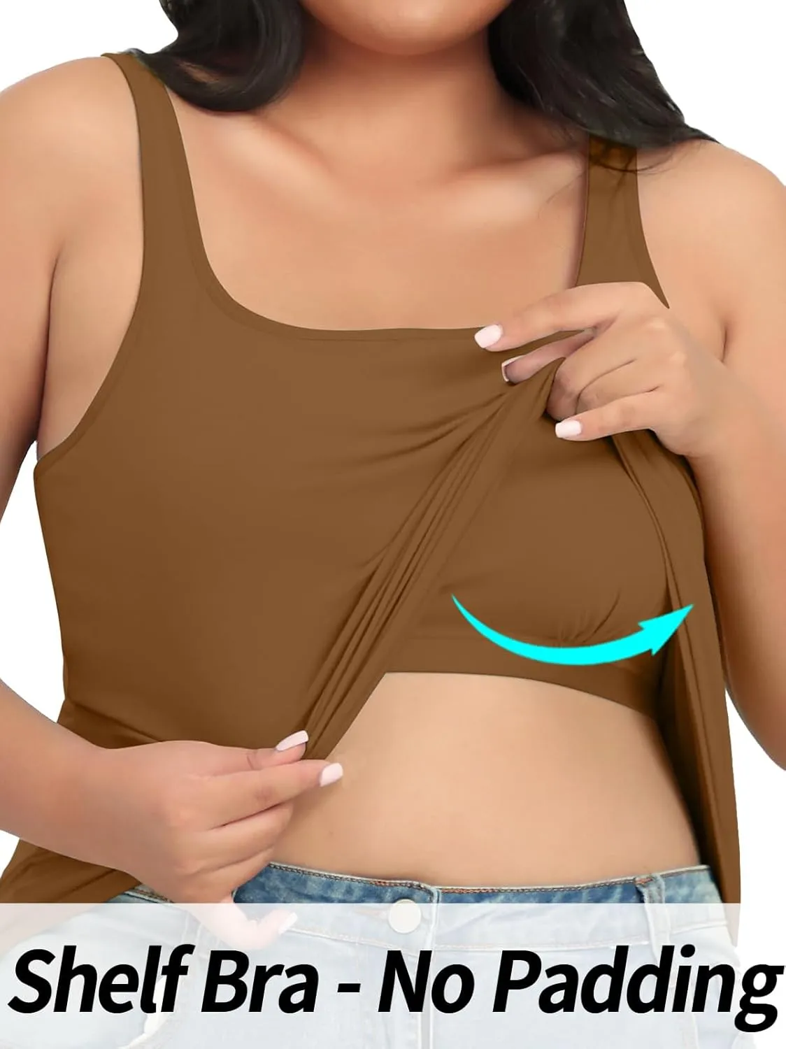 V FOR CITY Plus Size Tank Top for Women with Shelf Bra Adjustable Wide Strap Camisole Summer Basic Cotton Udershirts 1X-5X