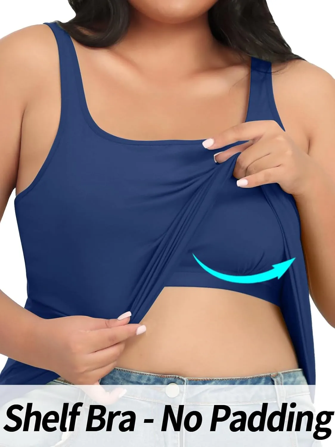 V FOR CITY Plus Size Tank Top for Women with Shelf Bra Adjustable Wide Strap Camisole Summer Basic Cotton Udershirts 1X-5X