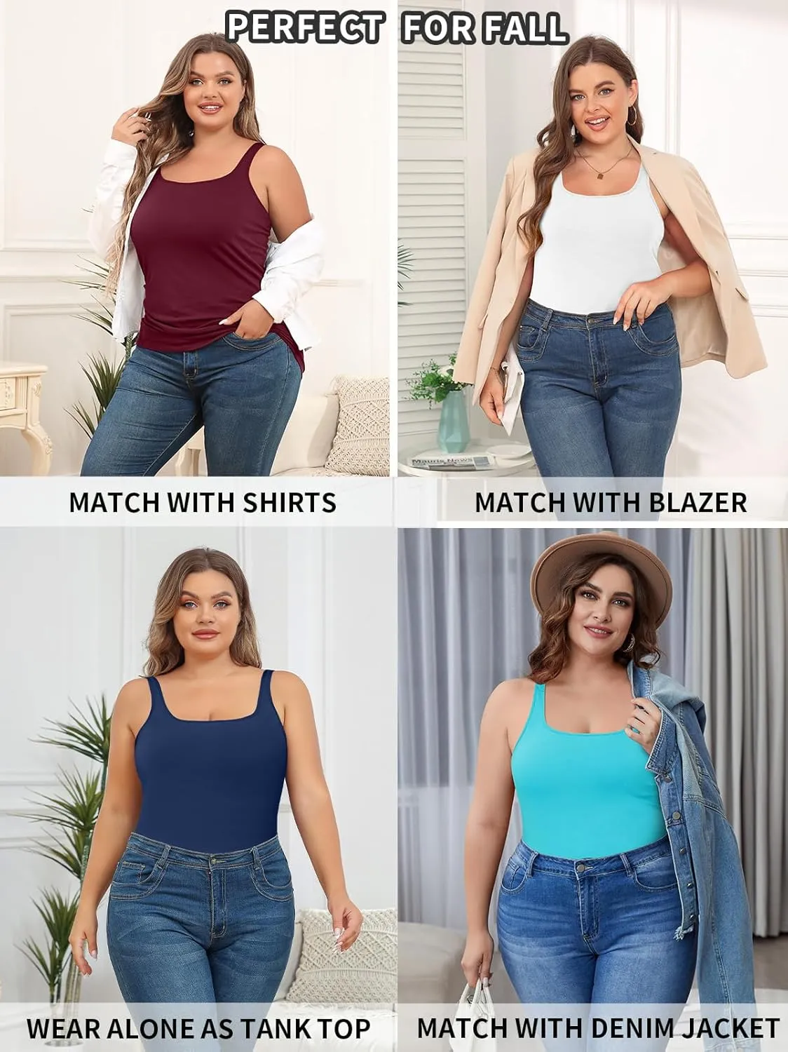 V FOR CITY Plus Size Tank Top for Women with Shelf Bra Adjustable Wide Strap Camisole Summer Basic Cotton Udershirts 1X-5X