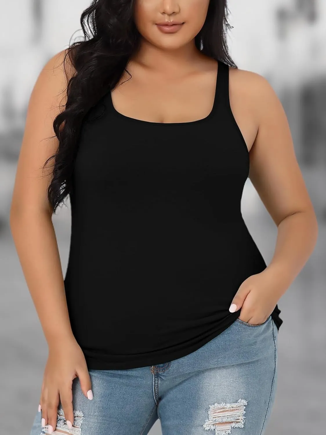 V FOR CITY Plus Size Tank Top for Women with Shelf Bra Adjustable Wide Strap Camisole Summer Basic Cotton Udershirts 1X-5X