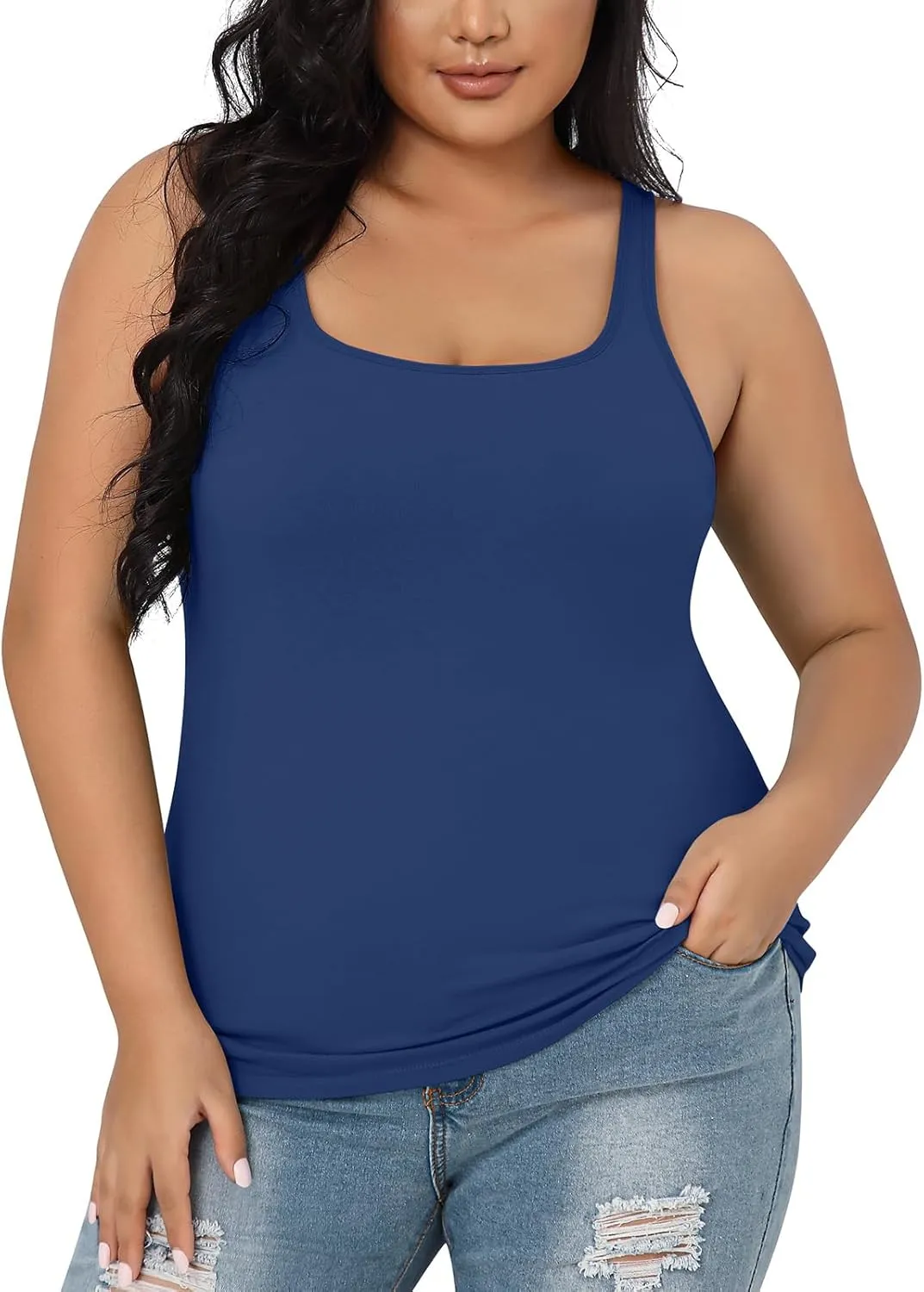 V FOR CITY Plus Size Tank Top for Women with Shelf Bra Adjustable Wide Strap Camisole Summer Basic Cotton Udershirts 1X-5X