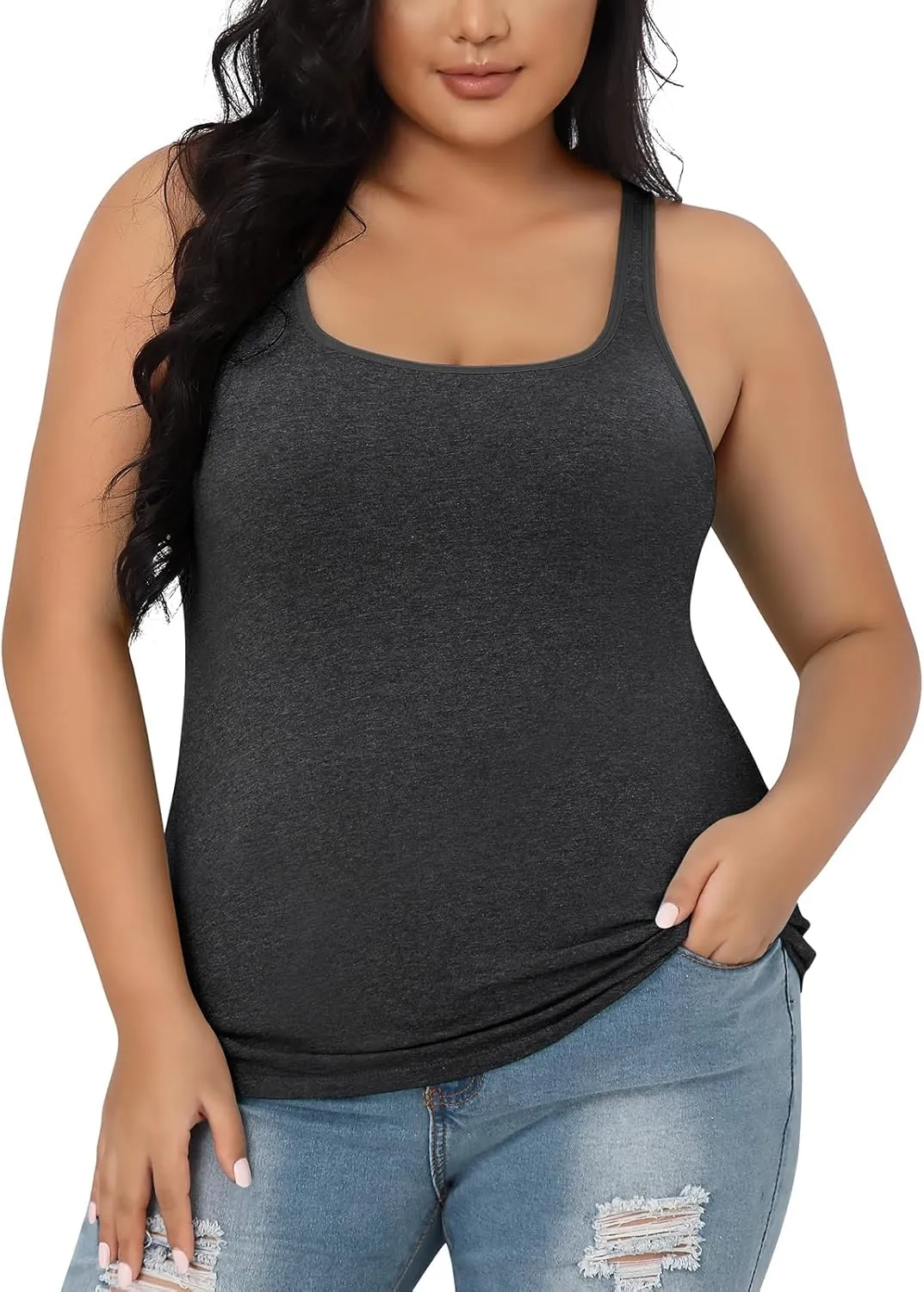 V FOR CITY Plus Size Tank Top for Women with Shelf Bra Adjustable Wide Strap Camisole Summer Basic Cotton Udershirts 1X-5X