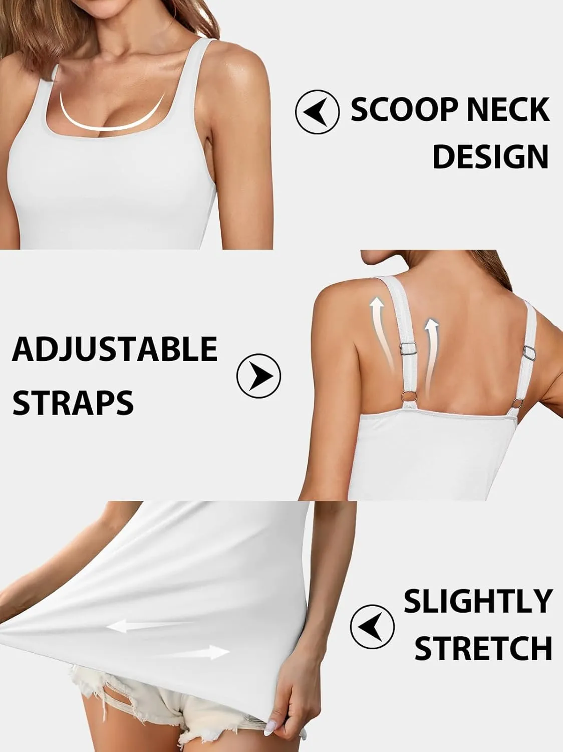 V FOR CITY Tank Top for Women with Shelf Bra Cotton Adjustable Wide Strap Camisole Basic Cami Shirts 2 Pack