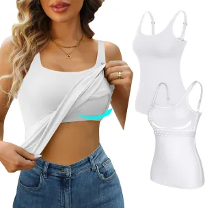 V FOR CITY Tank Top for Women with Shelf Bra Cotton Adjustable Wide Strap Camisole Basic Cami Shirts 2 Pack