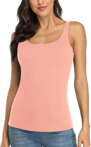 V FOR CITY Women's Cotton Tank Top with Shelf Bra Adjustable Wider Strap Camisole Basic Cami Tanks