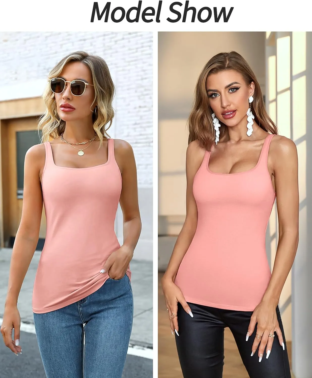 V FOR CITY Women's Cotton Tank Top with Shelf Bra Adjustable Wider Strap Camisole Basic Cami Tanks