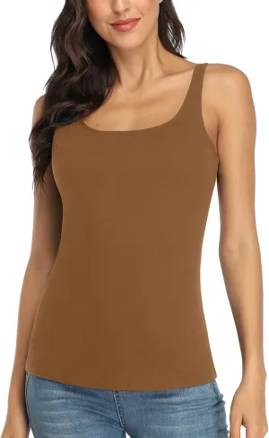 V FOR CITY Women's Cotton Tank Top with Shelf Bra Adjustable Wider Strap Camisole Basic Cami Tanks