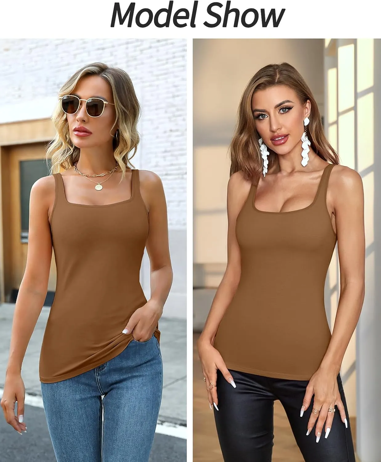 V FOR CITY Women's Cotton Tank Top with Shelf Bra Adjustable Wider Strap Camisole Basic Cami Tanks
