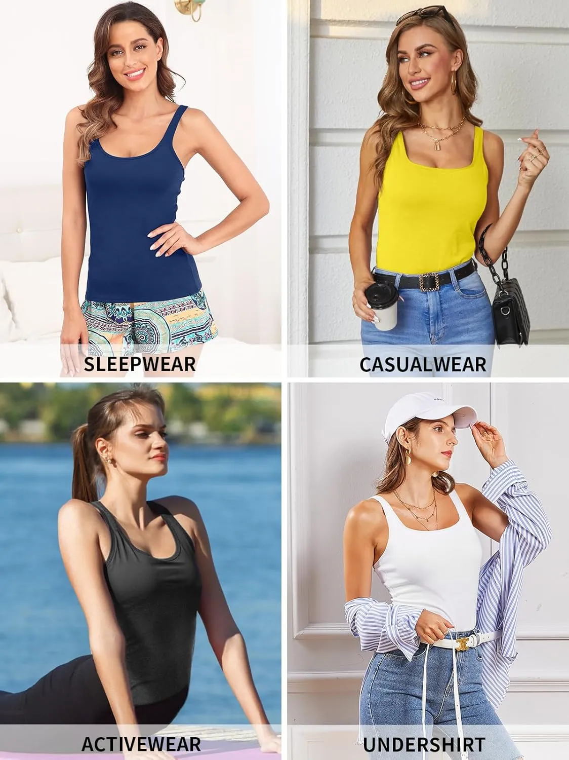 V FOR CITY Women's Cotton Tank Top with Shelf Bra Adjustable Wider Strap Camisole Basic Cami Tanks