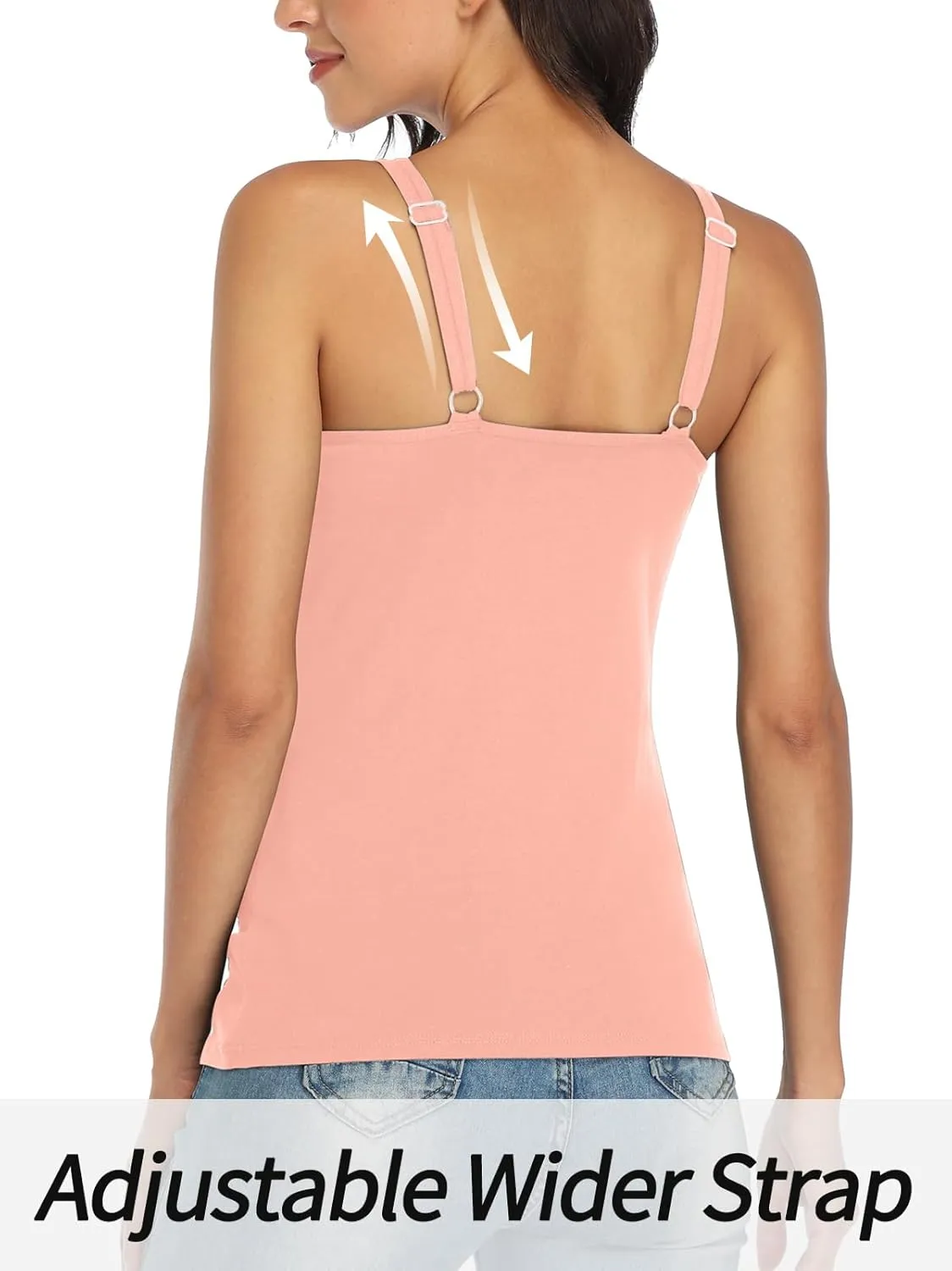 V FOR CITY Women's Cotton Tank Top with Shelf Bra Adjustable Wider Strap Camisole Basic Cami Tanks