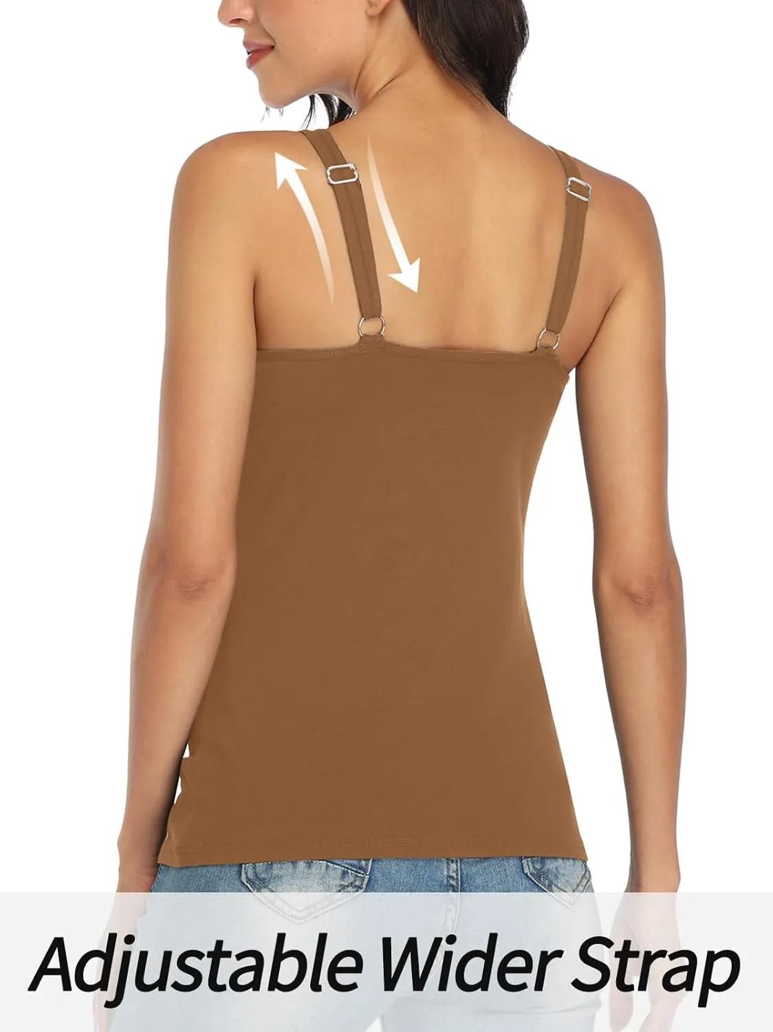 V FOR CITY Women's Cotton Tank Top with Shelf Bra Adjustable Wider Strap Camisole Basic Cami Tanks