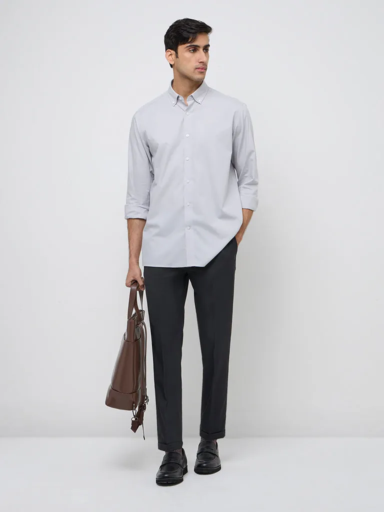 WES Formals Grey Relaxed-Fit Cotton-Blend Shirt