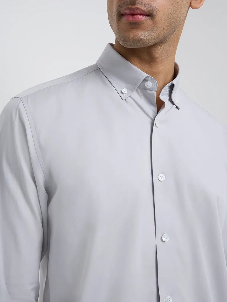 WES Formals Grey Relaxed-Fit Cotton-Blend Shirt
