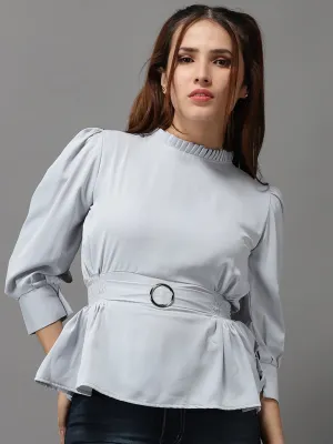 Women Grey Crepe Cinched Waist Top