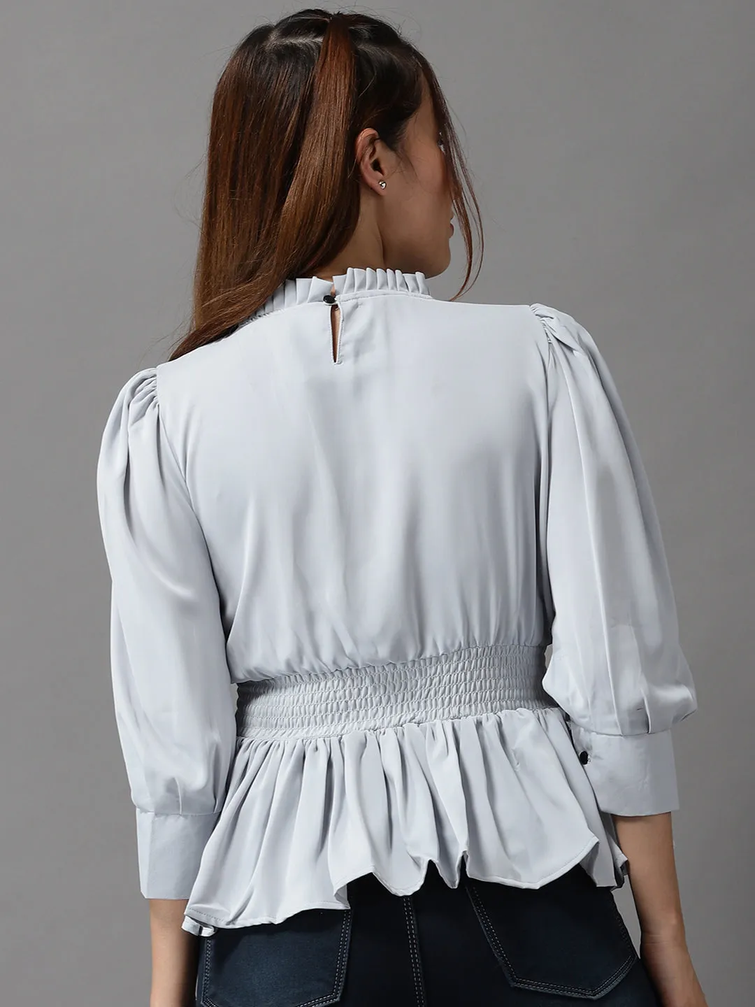 Women Grey Crepe Cinched Waist Top