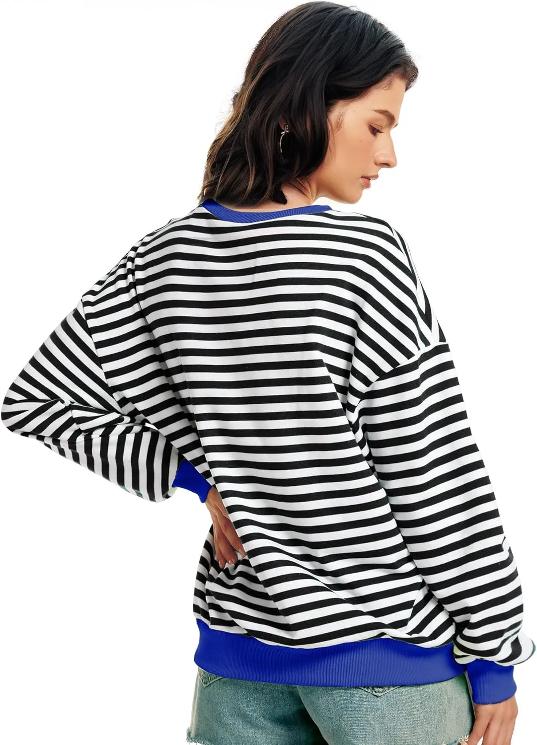 Women Striped Oversized Sweatshirt Long Sleeve Crewneck Shirt Fall Fashion 2025 Pullover Top Preppy Y2K Clothes