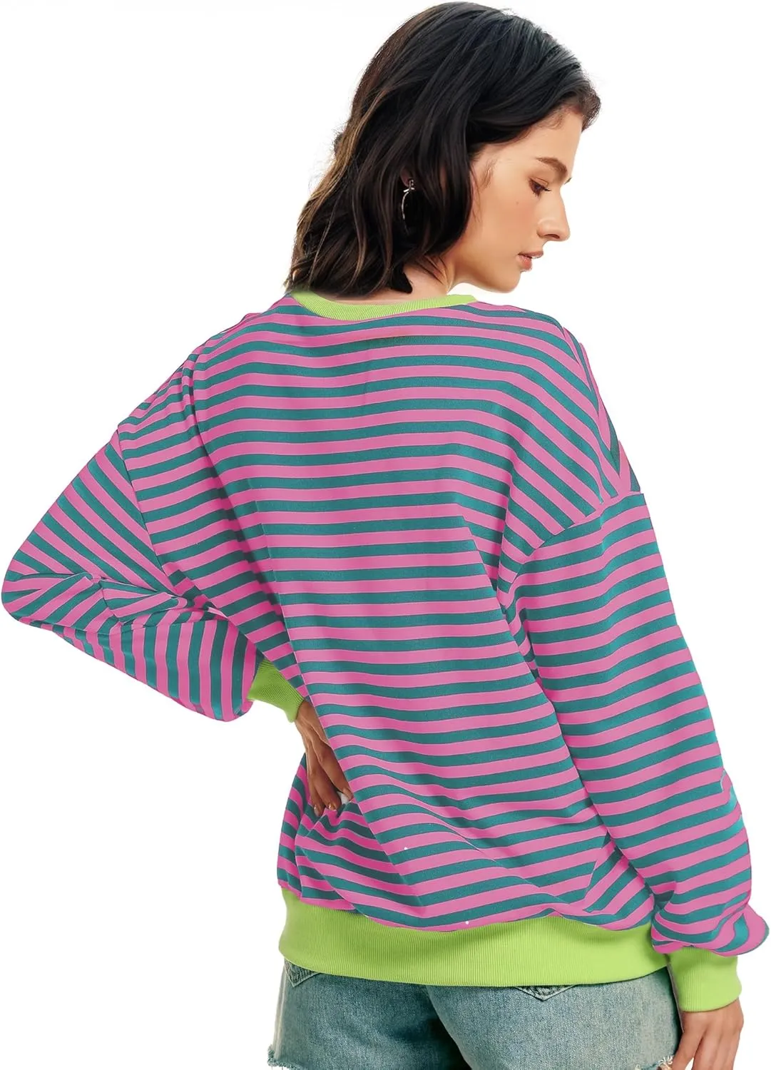 Women Striped Oversized Sweatshirt Long Sleeve Crewneck Shirt Fall Fashion 2025 Pullover Top Preppy Y2K Clothes