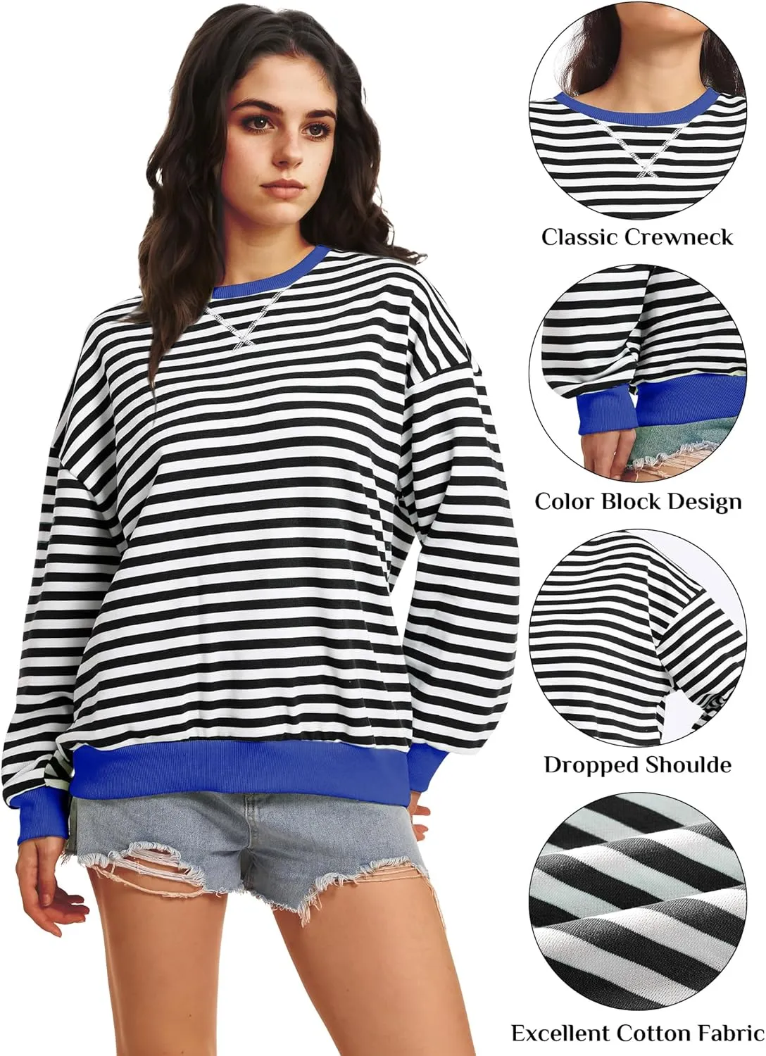 Women Striped Oversized Sweatshirt Long Sleeve Crewneck Shirt Fall Fashion 2025 Pullover Top Preppy Y2K Clothes