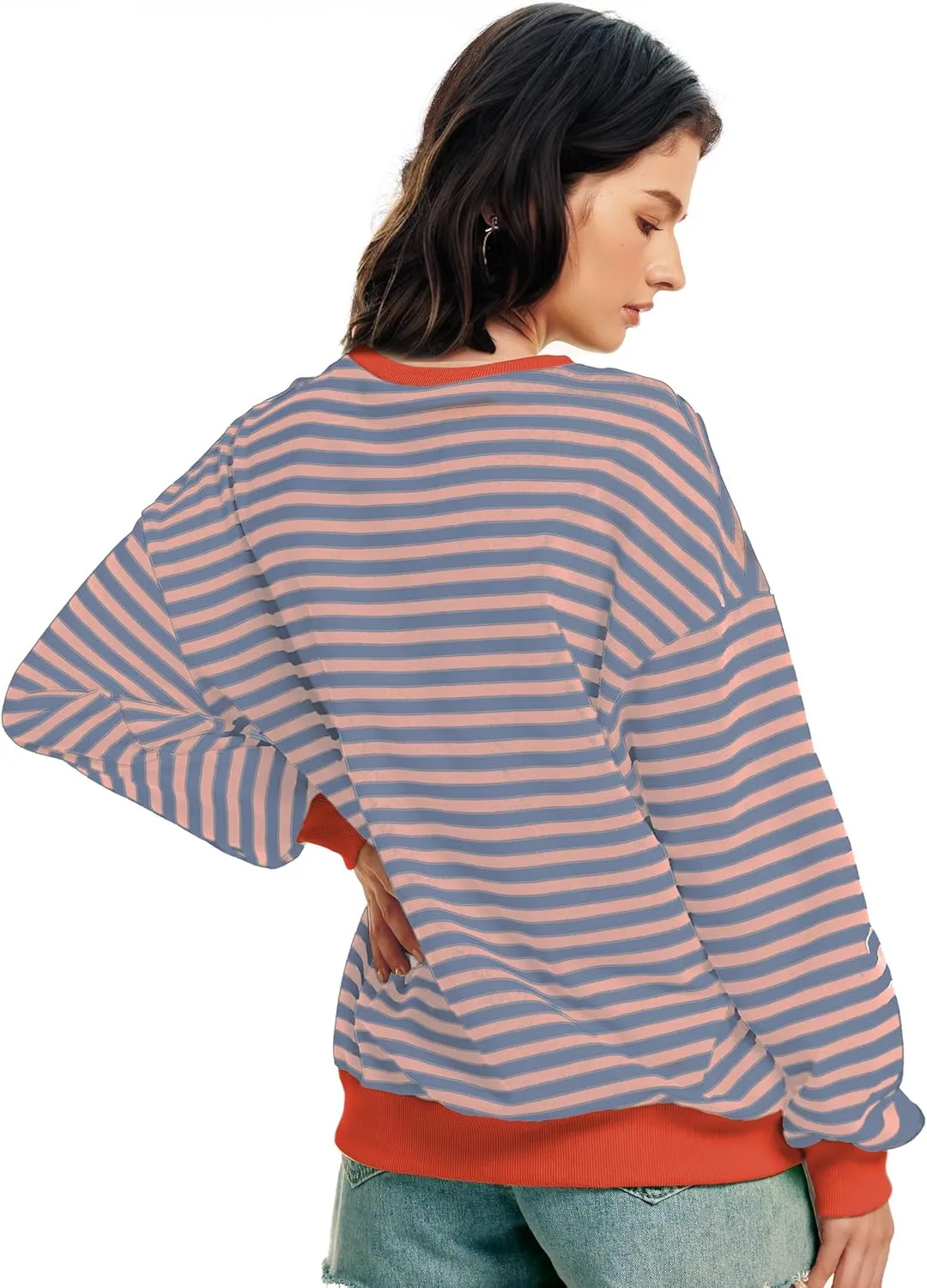 Women Striped Oversized Sweatshirt Long Sleeve Crewneck Shirt Fall Fashion 2025 Pullover Top Preppy Y2K Clothes