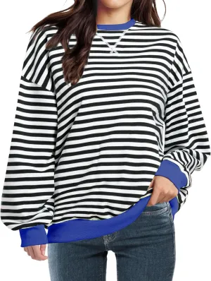 Women Striped Oversized Sweatshirt Long Sleeve Crewneck Shirt Fall Fashion 2025 Pullover Top Preppy Y2K Clothes