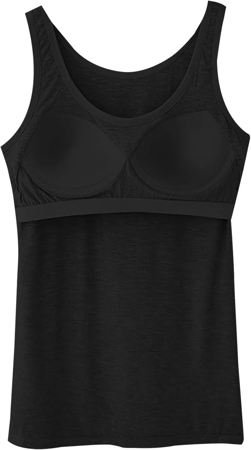 Women Summer Basic Camisole with Built in Bra, Sleeveless Round Neck Slim Fit Vest, Suitable for All Seasons and Any Occasion