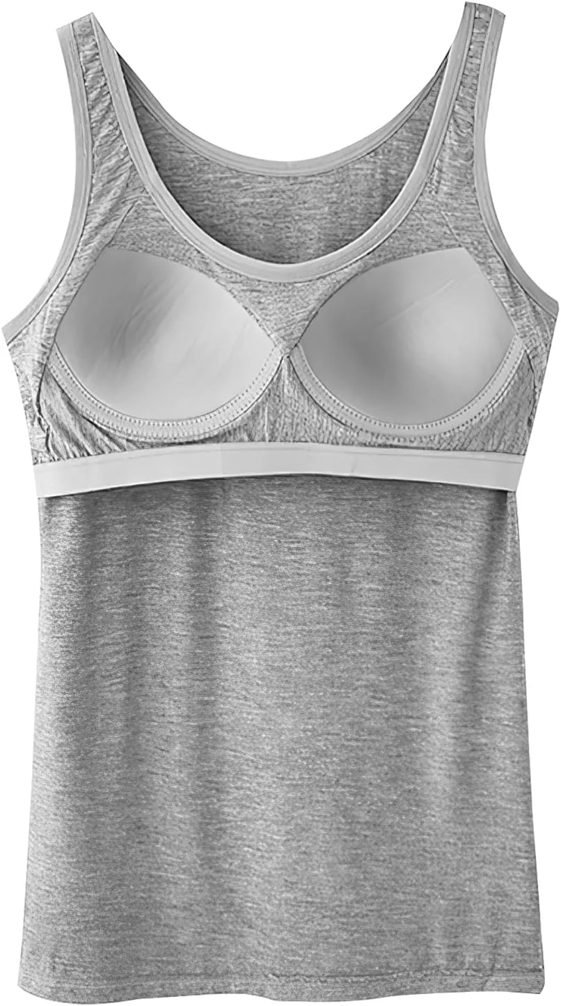 Women Summer Basic Camisole with Built in Bra, Sleeveless Round Neck Slim Fit Vest, Suitable for All Seasons and Any Occasion